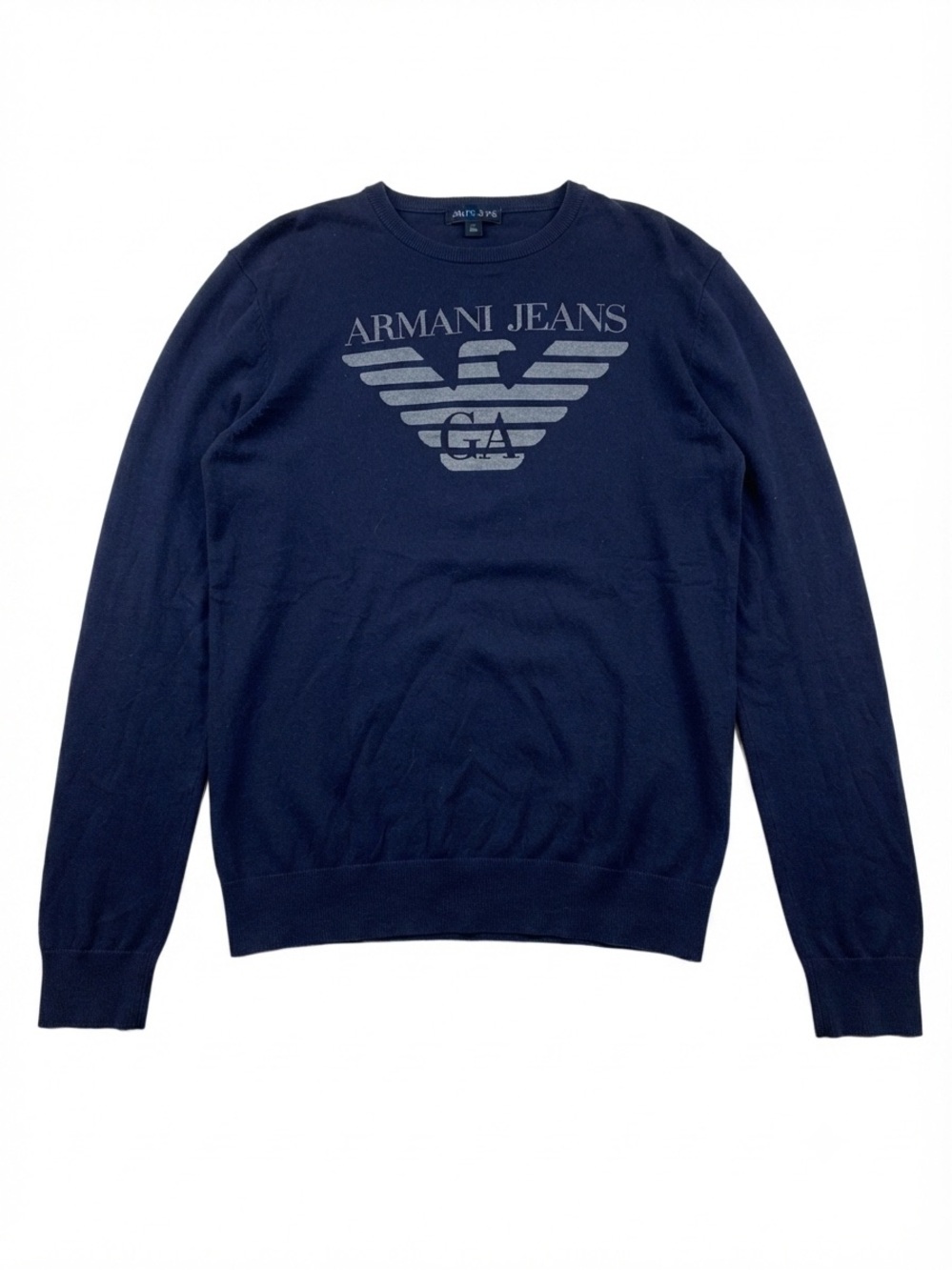 Armani Jeans Men’s Navy Crewneck with Contrasting Gray Logo